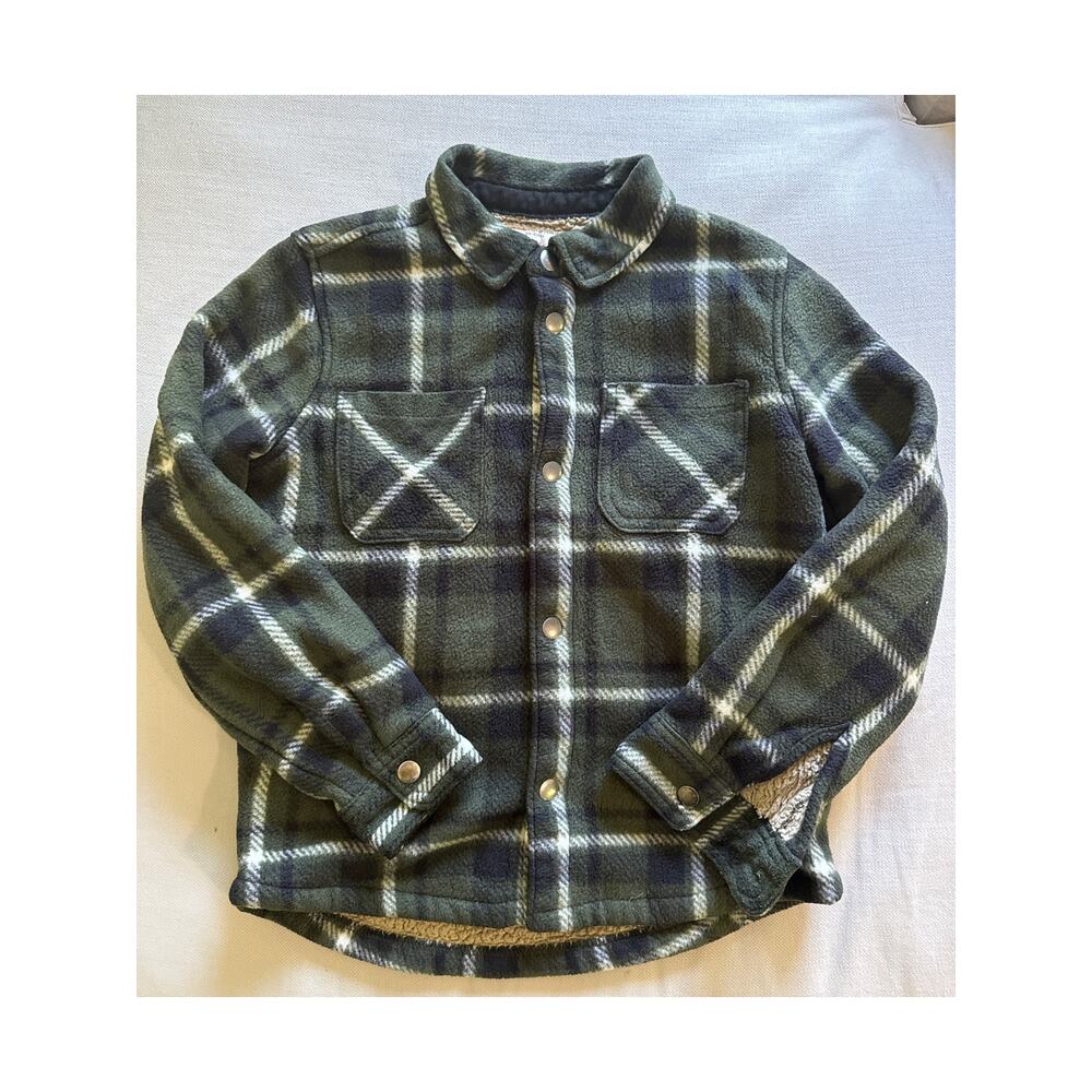 Weatherproof Boys Fleece Jacket Size Small 7/8 Green Plaid Sherpa Lined